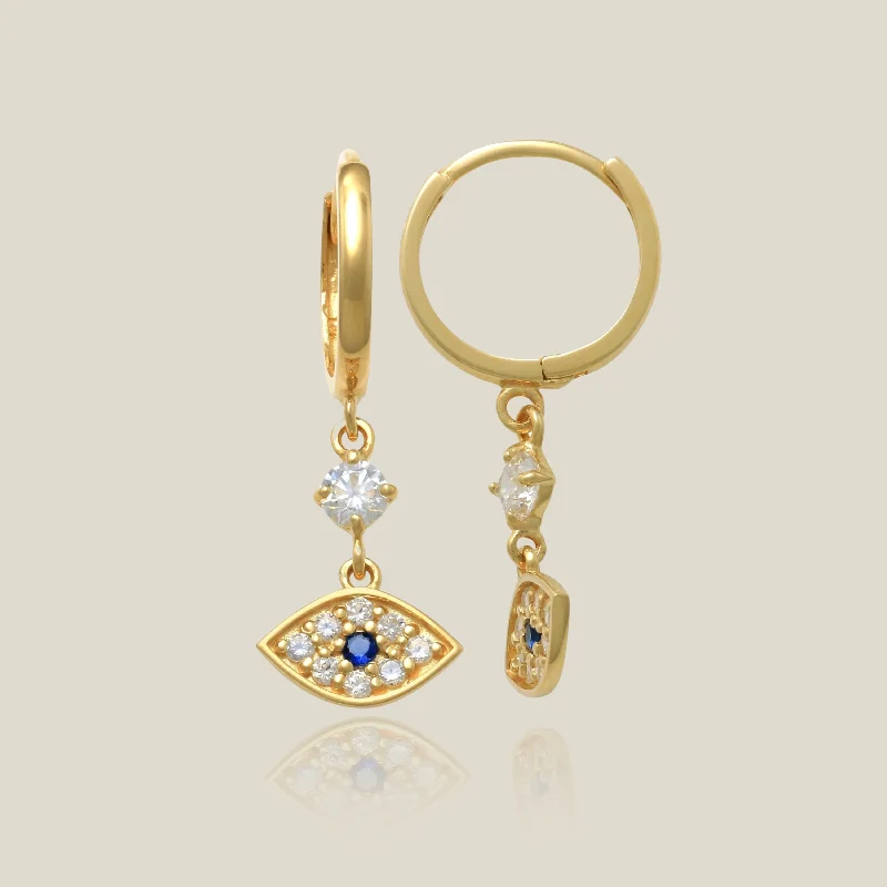 women's earrings waterproof jewelry -Sapphire Blue CZ Evil Eye Drop Earrings