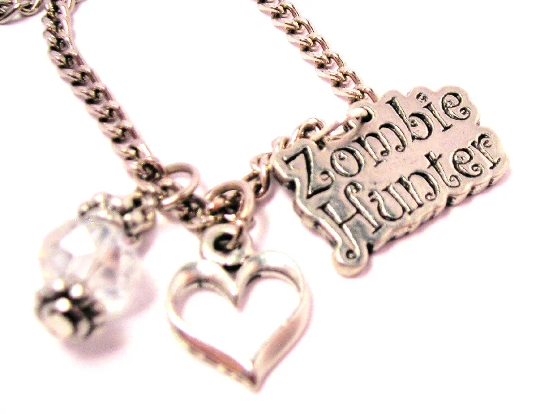 women's necklaces long chain -Zombie Hunter Heart And Crystal Necklace