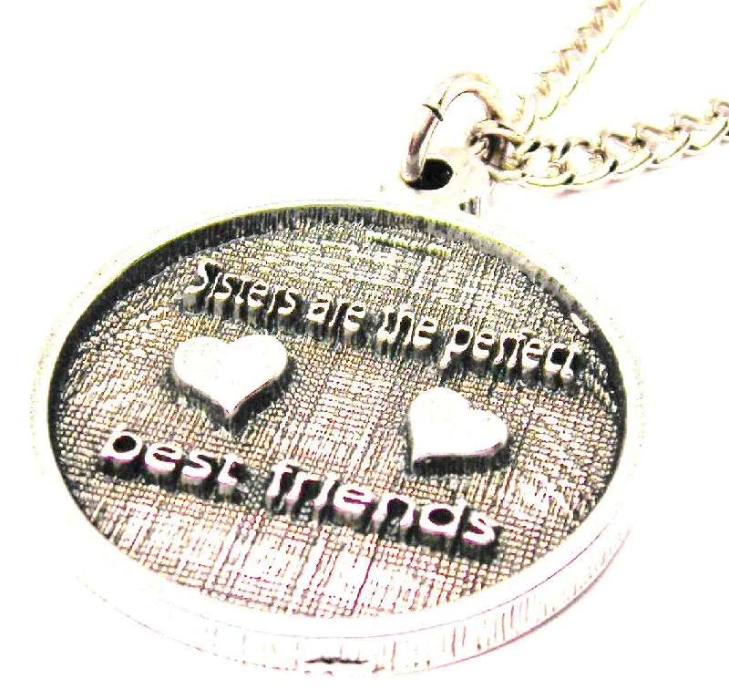 women's necklaces bold and stylish -Sisters Are The Perfect Best Friends With Hearts Circle Single Charm Necklace