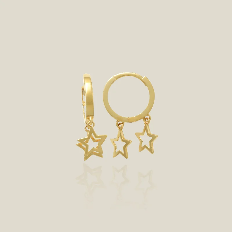 women's earrings royal beauty -Double Star Huggie Hoop Drop Earrings