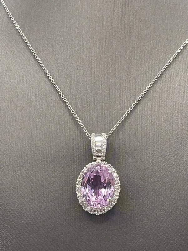 women's necklaces best gift for her -14 Karat White Gold Purple Pink Kunzite And Diamond Necklace