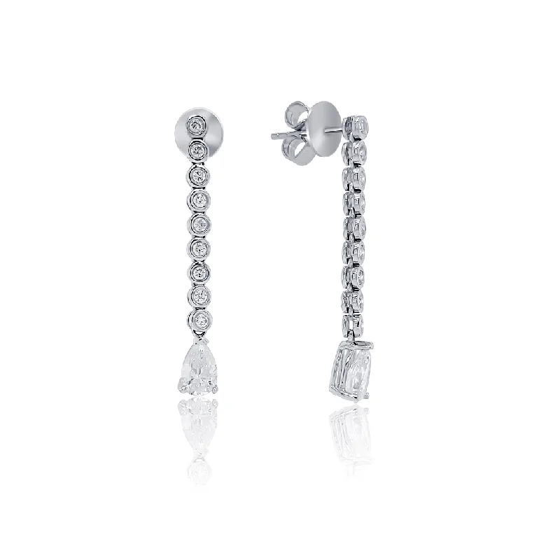 women's earrings chic and modern -1.44 CT Pear Diamond Bezel 18K White Gold Dangle Earrings