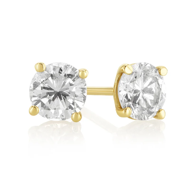 women's earrings delicate and dainty -0.91 Carat Round Cognac Natural Diamond Studs in 14K Yellow Gold