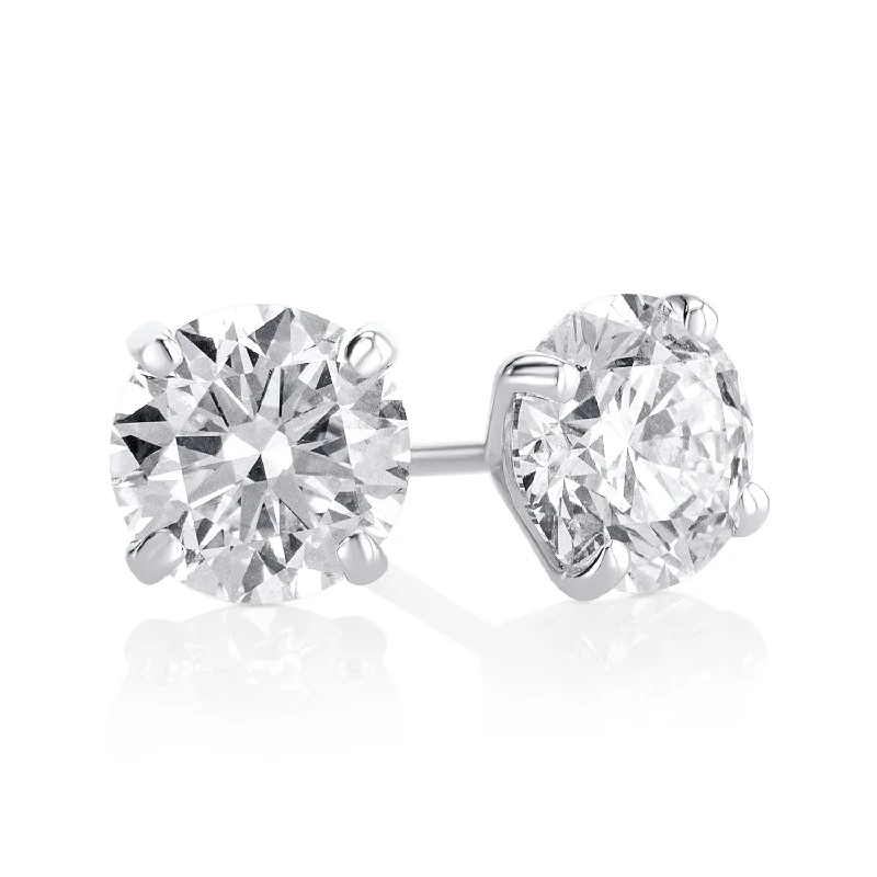 women's earrings silver -2.20 Carat Round Lab Grown Diamond Ear Studs set in 14K White Gold (4 Prong Setting)