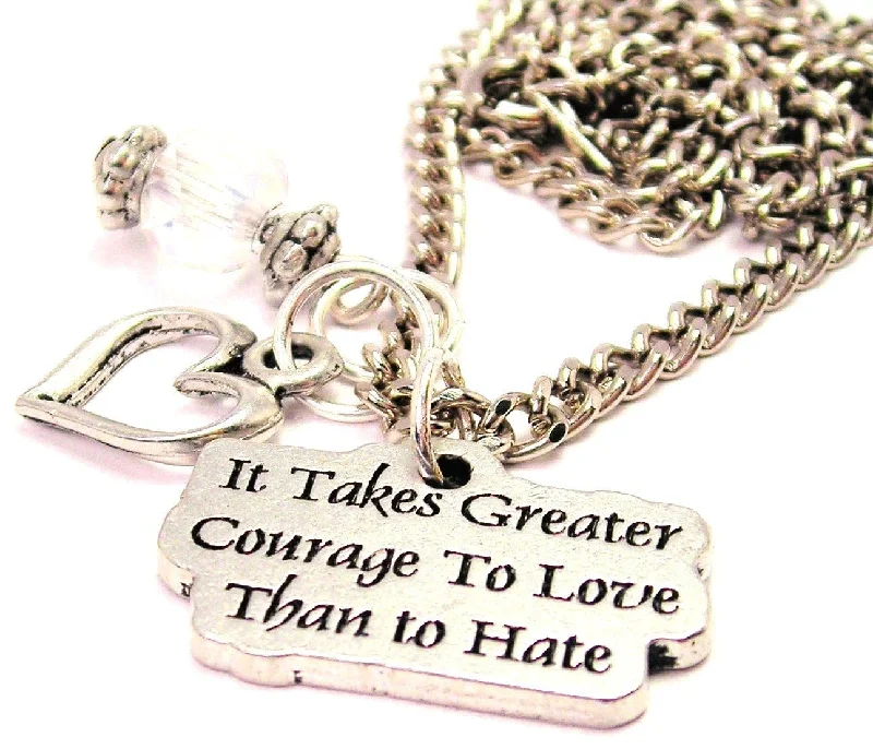 women's necklaces luxury elegance -It Takes Greater Courage To Love Than To Hate Heart And Crystal Necklace