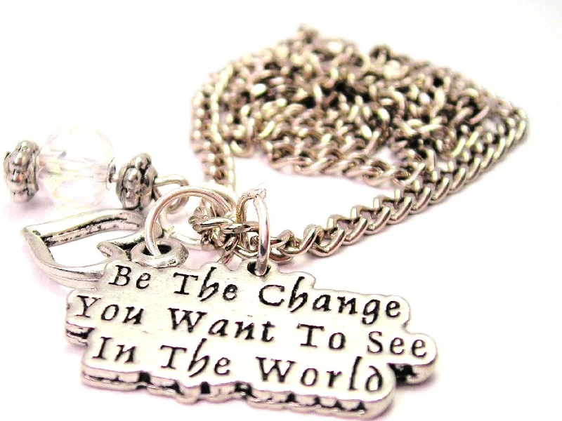 women's necklaces best gift for her -Be The Change You Want To See In The World Heart And Crystal Necklace