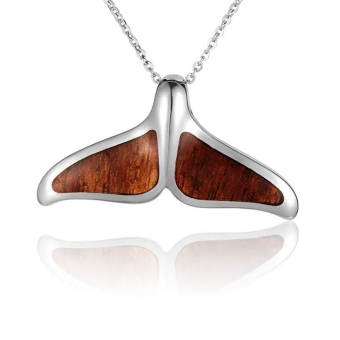 women's necklaces best seller -Sterling Silver Koa Wood Large Whale-tail Pendant18" Necklace