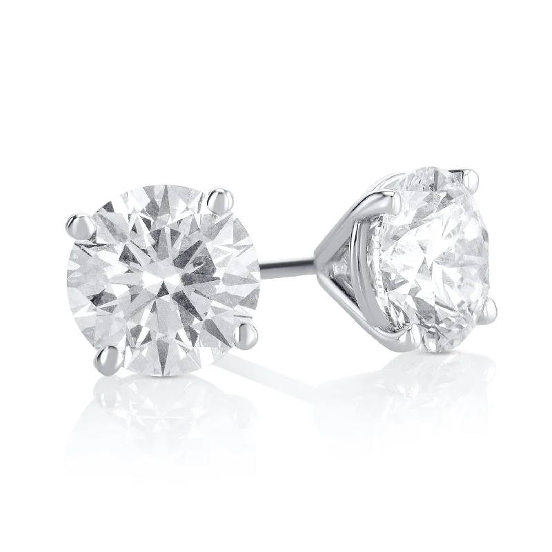 women's earrings platinum -3.01 Carat Round Natural Diamond Studs in 14K White Gold