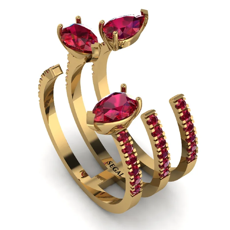 women's rings double band -Pear Shape Ruby Glam Open Ring - Quinn No. 55