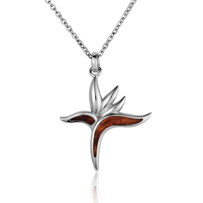 women's necklaces elegant touch -Sterling Silver Koa Wood Bird of Paradise Pendant18" Necklace