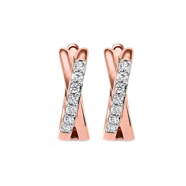 women's earrings glowing elegance -10K Rose Gold Diamond Hoop Earrings