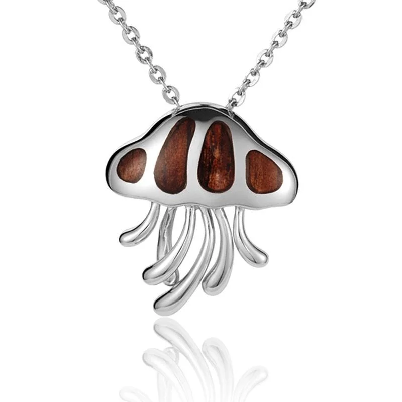 women's necklaces ruby -Sterling Silver Koa Wood Wild Tentacles Jellyfish Pendant18" Necklace