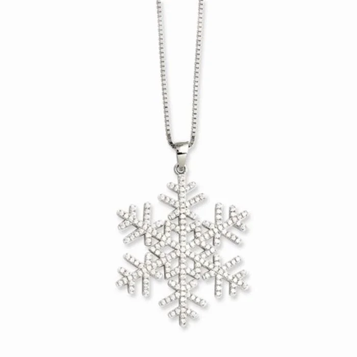 women's necklaces gold -Sterling Silver And CZ Brilliant Embers Snowflake Necklace