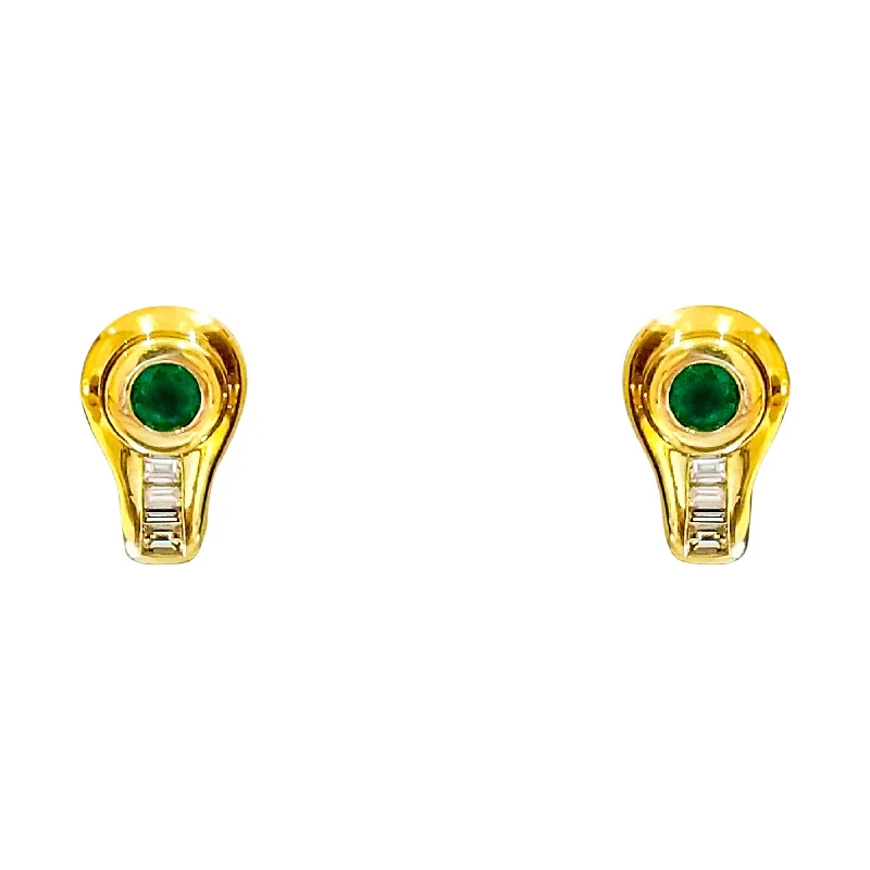 women's earrings eye-catching details -18 kt Yellow Gold Emerald and Diamond Earrings