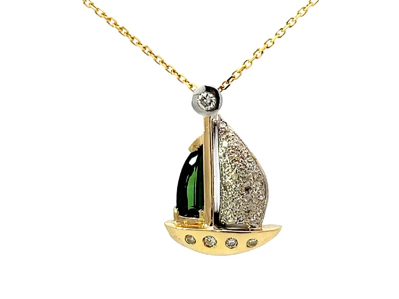 women's necklaces minimalist pendant -Tourmaline Diamond Boat Necklace Solid 14k Yellow Gold