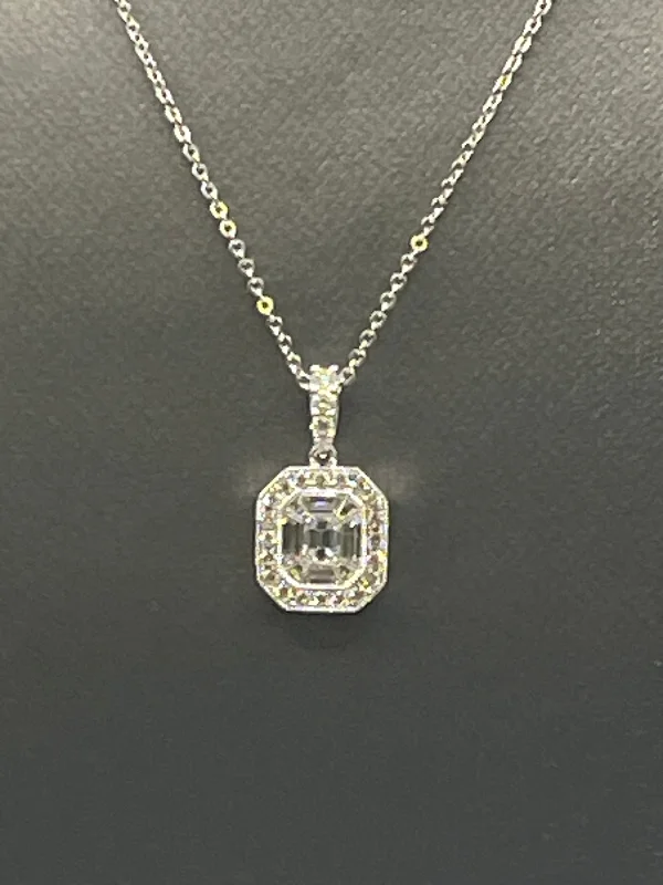 women's necklaces sapphire crystal -Ladies 18KT White Gold Diamond Pendant Necklace