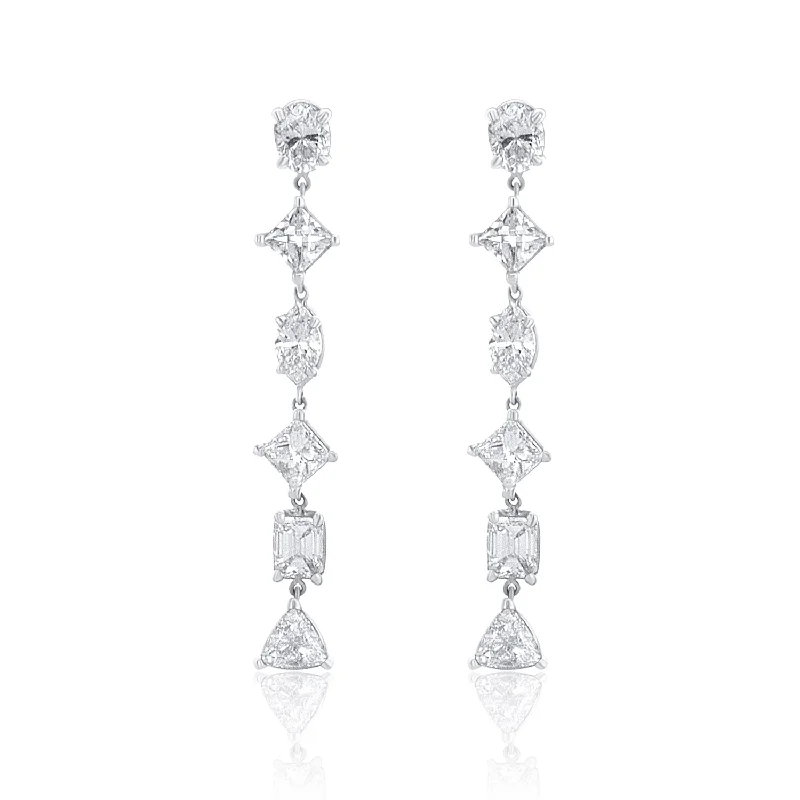 women's earrings high-end fashion -5.24 Carat Natural Diamond Mixed Dangle Earring in 14K White Gold