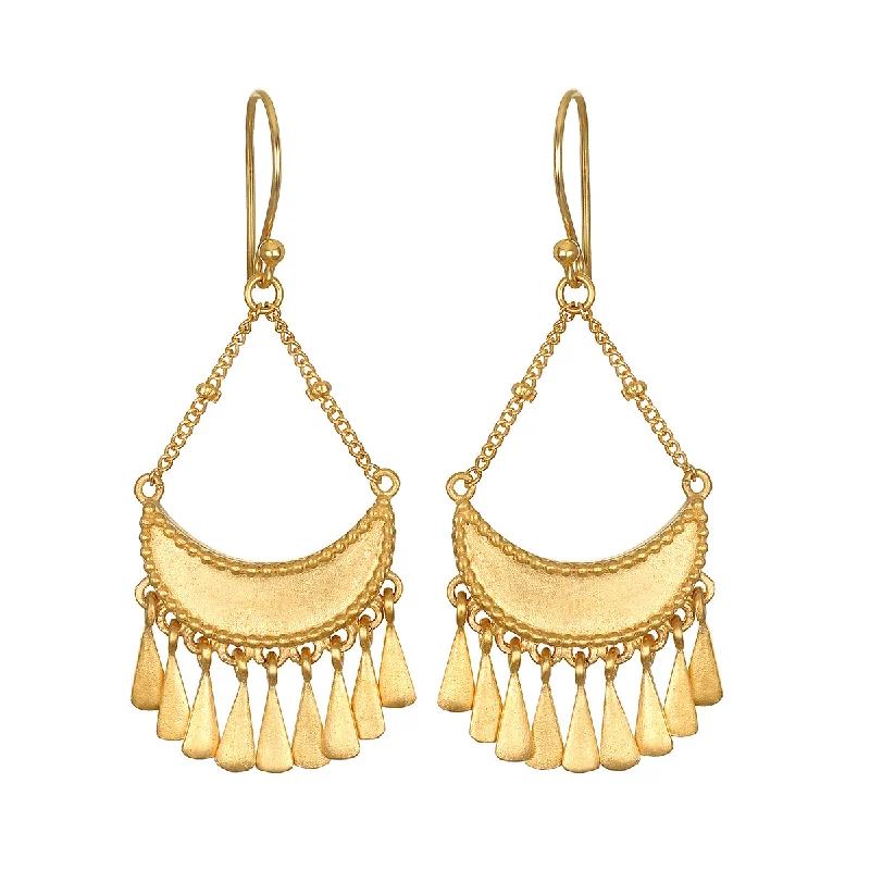 women's earrings unique design -Goddess Moon Drops Gold Earrings