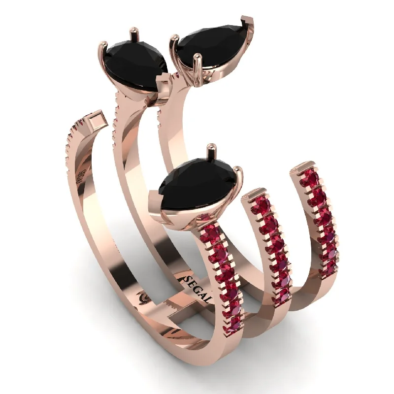 women's rings stackable set -Pear Shape Black Diamond Glam Open Ring - Quinn No. 53