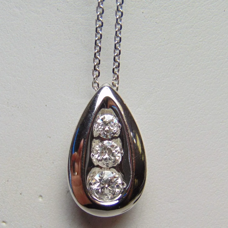 women's necklaces with mixed metals -14 Karat White Gold Diamond Tear Drop Necklace