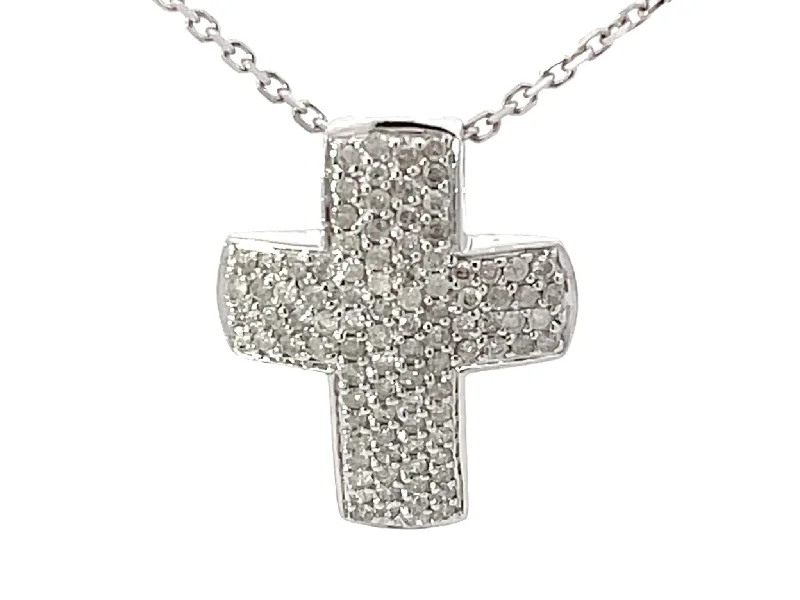 women's necklaces locket pendant -Cross Diamond Necklace Solid 14k White Gold