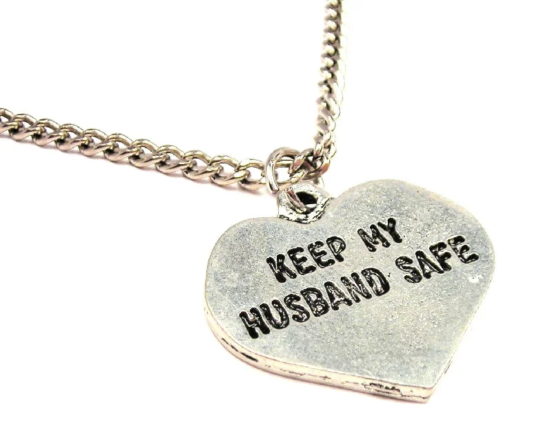 women's necklaces sapphire -Keep My Husband Safe Heart Single Charm Necklace