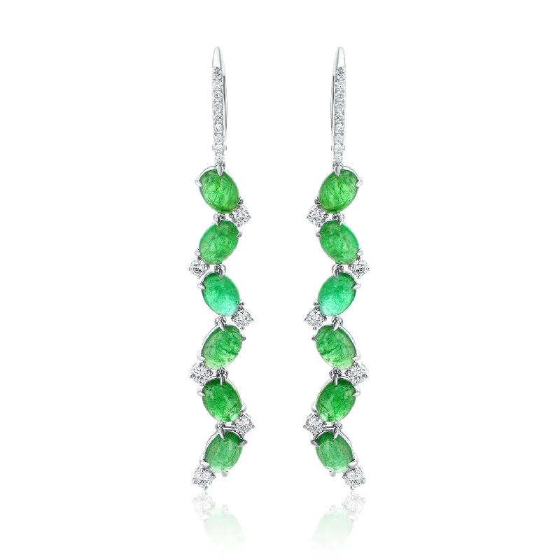 women's earrings unique design -8.98 Carat Emerald and 1.44 Carat Natural Diamond Dangle Earrings in 14K White Gold