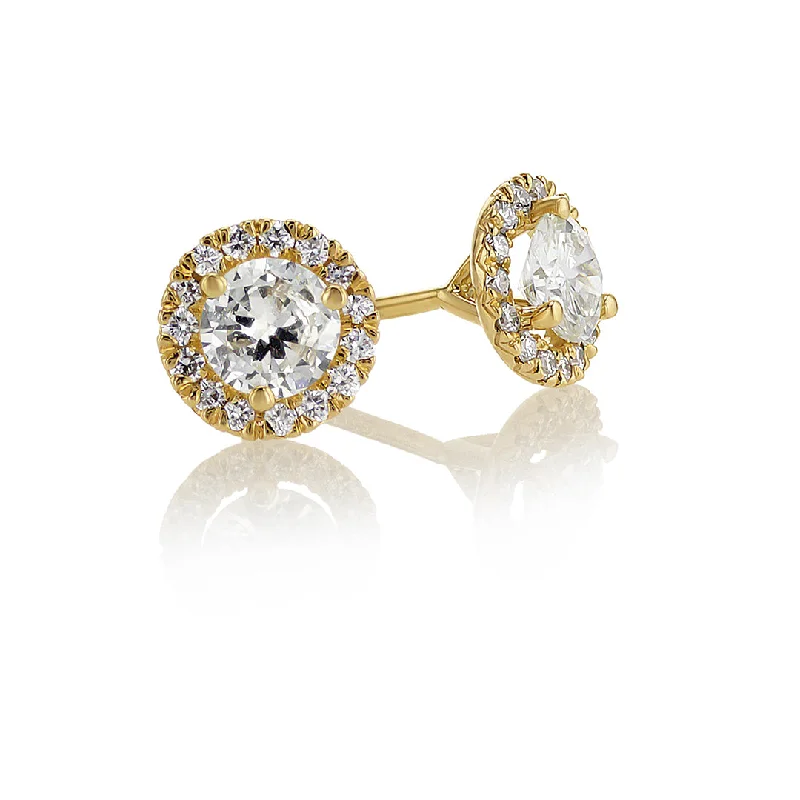 women's earrings radiant shine -0.64 CT Round Diamond Halo 14K Yellow Gold Earrings