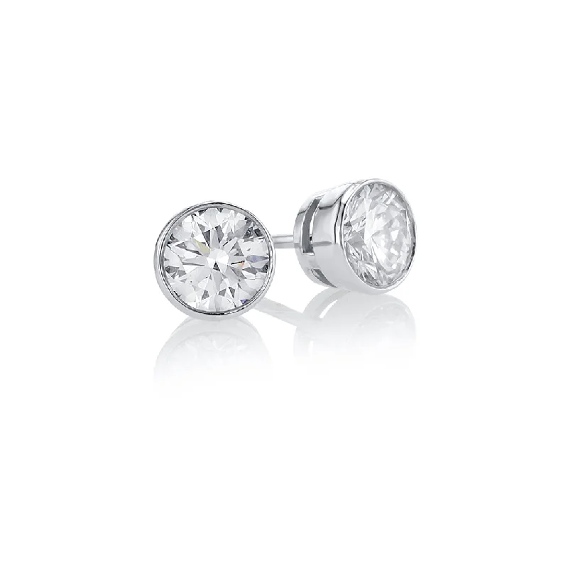 women's earrings handcrafted luxury -1.00 carat Round Lab Grown Diamond Ear Studs Bezel Set in 14K White Gold