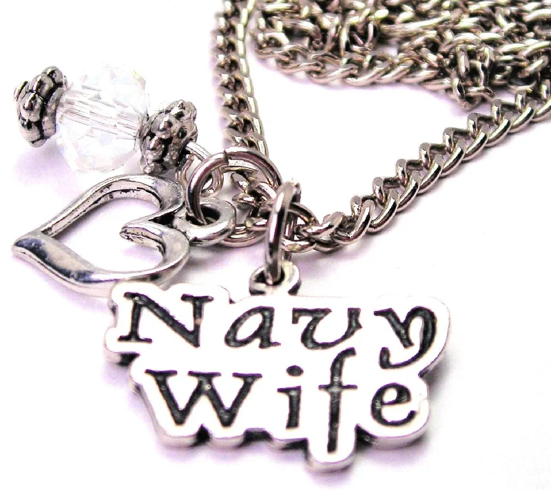 women's necklaces boho style -Navy Wife Stylized Necklace with Small Heart