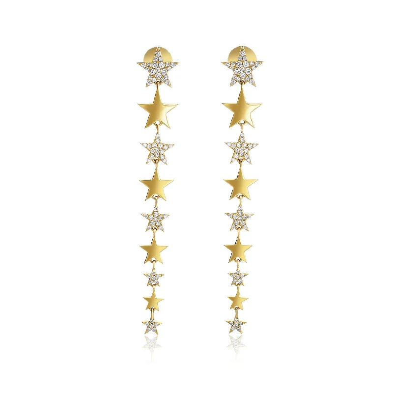 women's earrings luxury fine jewelry -0.86 Cttw Natural Diamond Star Drop Earrings set in 18k Yellow Gold