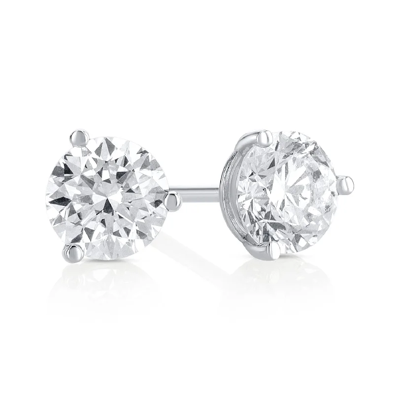 women's earrings with unique patterns -1.03 Carat 3 Prong Martini Set Lab Grown Diamond Studs in 14K White Gold