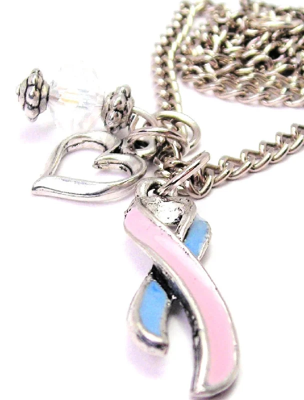 women's necklaces moon pendant -Infant Loss Ribbon Pink And Blue Heart And Crystal Necklace