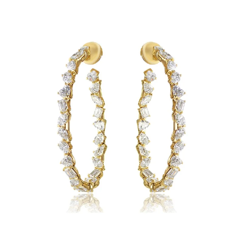 women's earrings fun and elegant -8.68 Carat Natural Diamond Mixed Shape Fancy Hoop Earring in 18K Yellow Gold