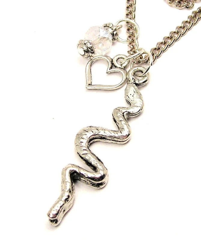 women's necklaces designer brand -Corn Snake Heart And Crystal Necklace