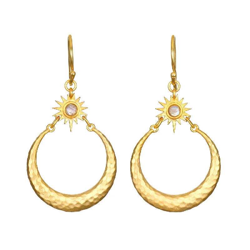 women's earrings with birthstone -Stellar Sisterhood Moonstone Hoops