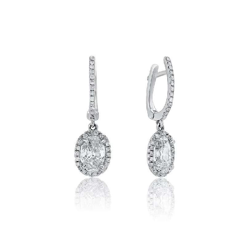 women's earrings cubic zirconia -1.60 CT Round Diamond Halo Drop 14K White Gold Dangle Earrings