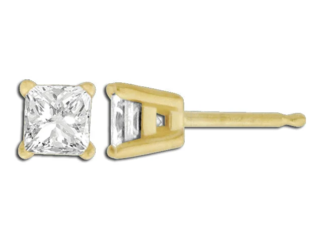 women's earrings gemstone earrings -14K Yellow Gold Diamond Princess Cut Earrings (1/3ctw)