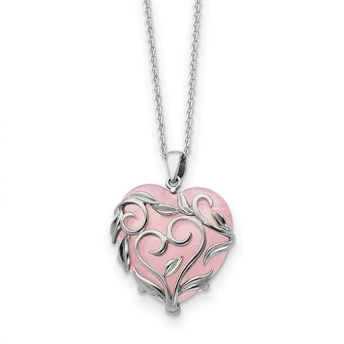 women's necklaces casual everyday -Sterling Silver And Rose Quartz Generous Heart 18in Necklace