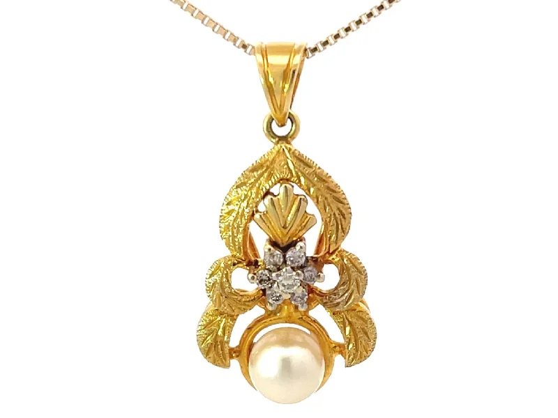 women's necklaces vintage gold -Solid Gold Diamond Pearl Pendant Necklace