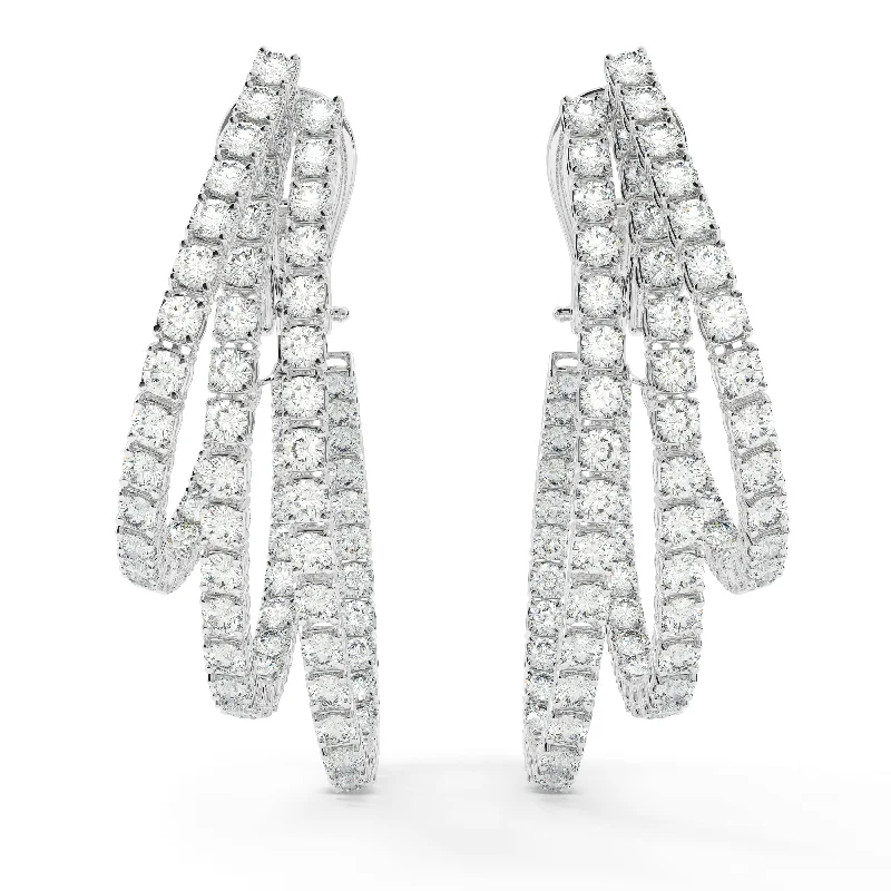 women's earrings moissanite -6.00 Carat Three-Row Diamond Hoop Earrings in 18K White Gold