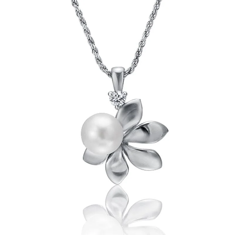 women's necklaces anniversary gift -Flower Necklace with White Pearl