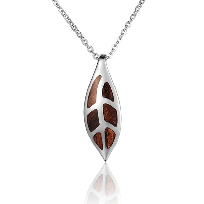 women's necklaces with initials -Sterling Silver Koa Wood Maile Pendant18" Necklace