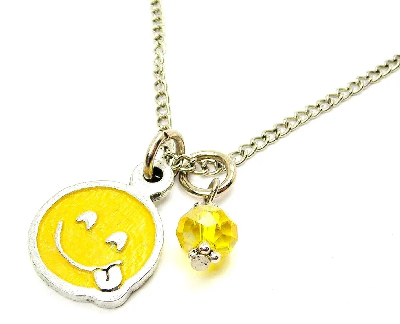 women's necklaces eco-friendly -Hand Painted Tongue Sticking Out Emoji Necklace