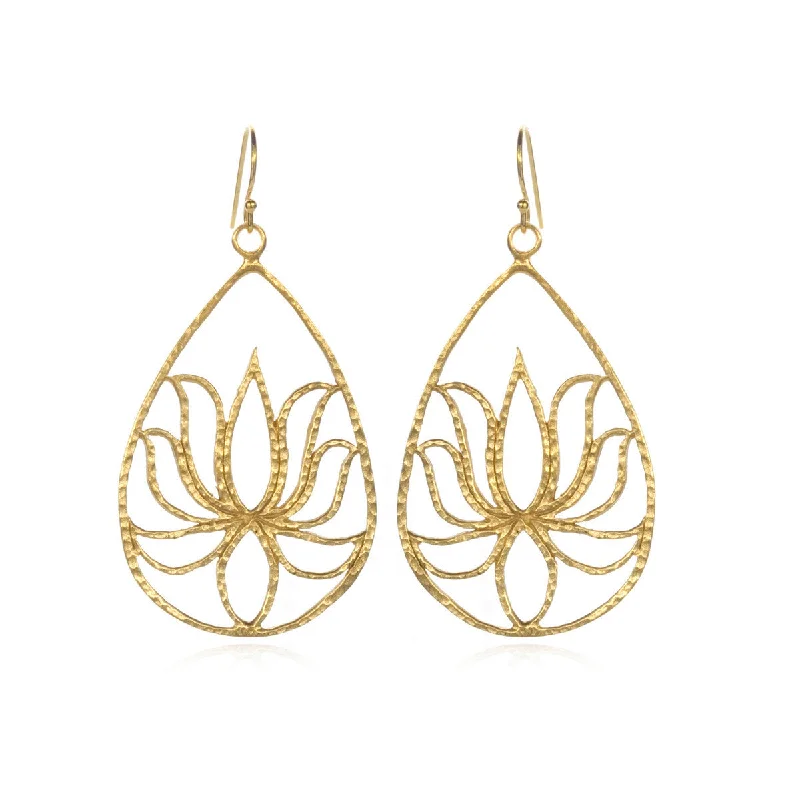 women's earrings radiant shine -Gold Lotus Earrings - Teardrop Lotus