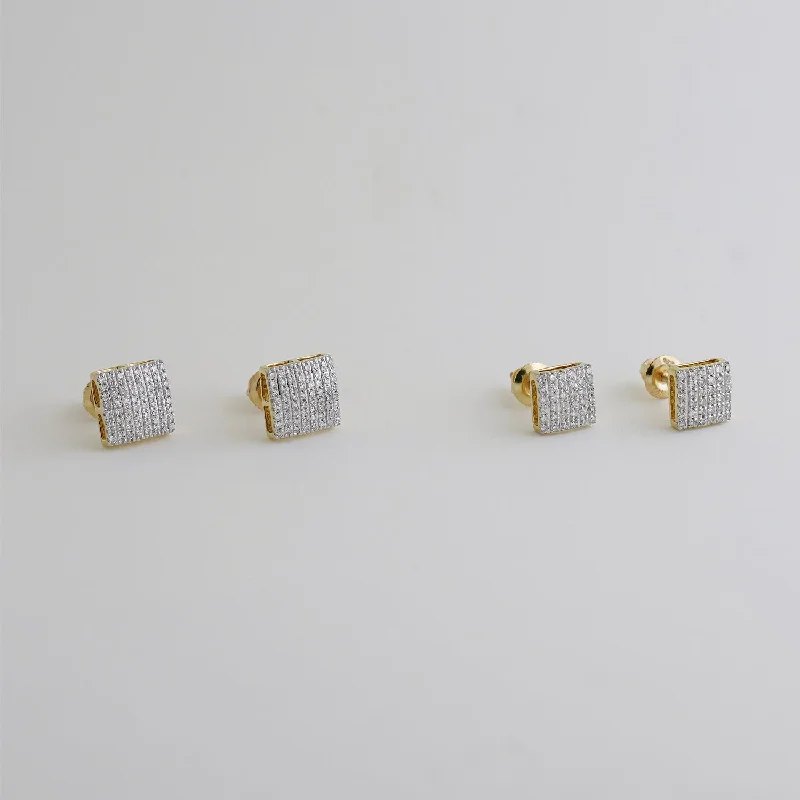 women's earrings cross design -Diamond Convex Square Stud Earrings