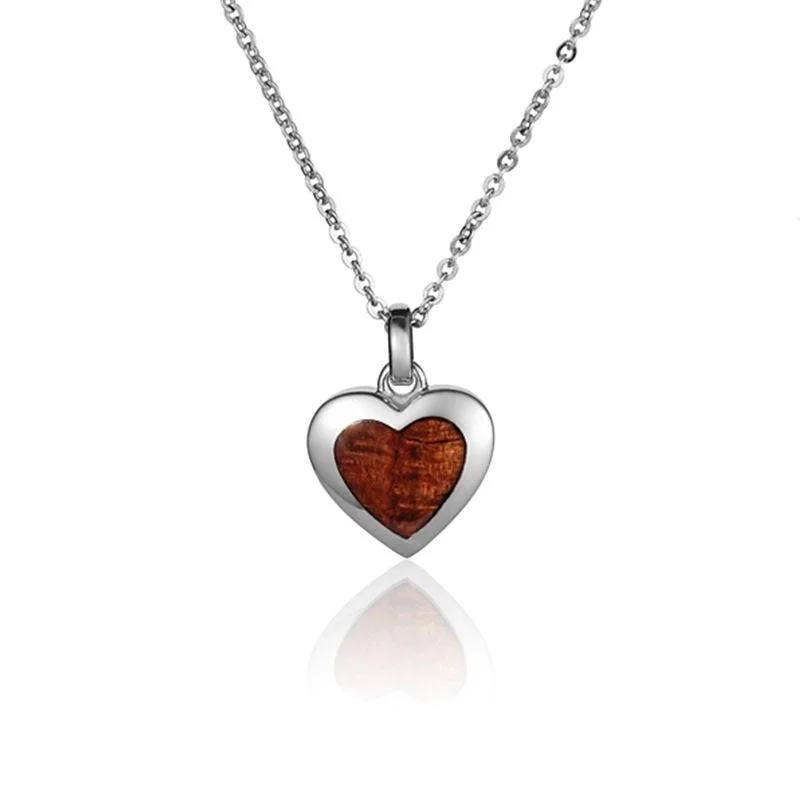 women's necklaces silver -Sterling Silver Koa Wood Heart Pendant18" Necklace