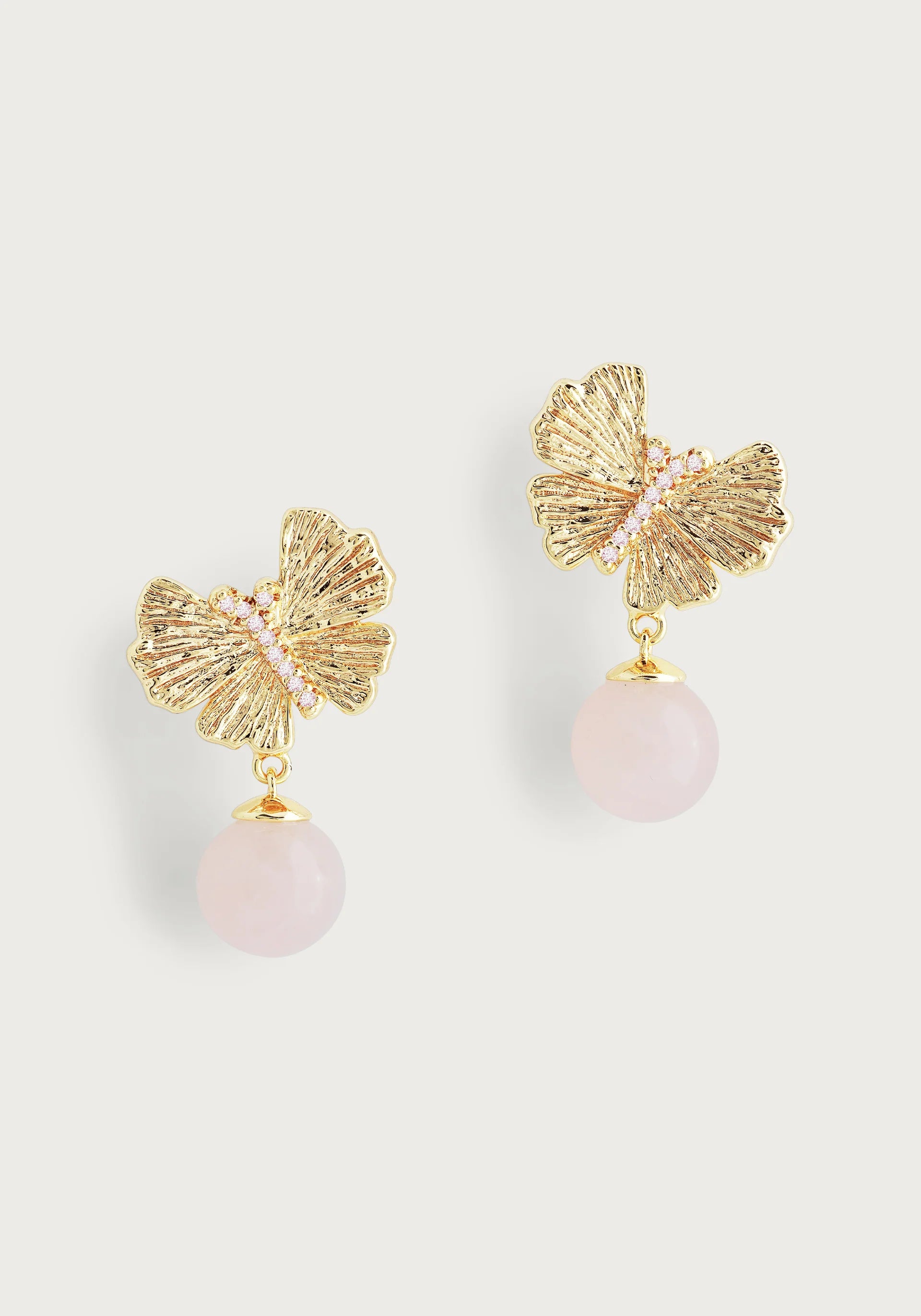 women's earrings high-end fashion -Butterfly w/ Rose Quartz Drop Earrings