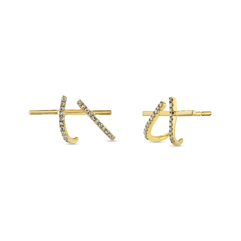 women's earrings handcrafted jewelry -Pave Triple Stick - single