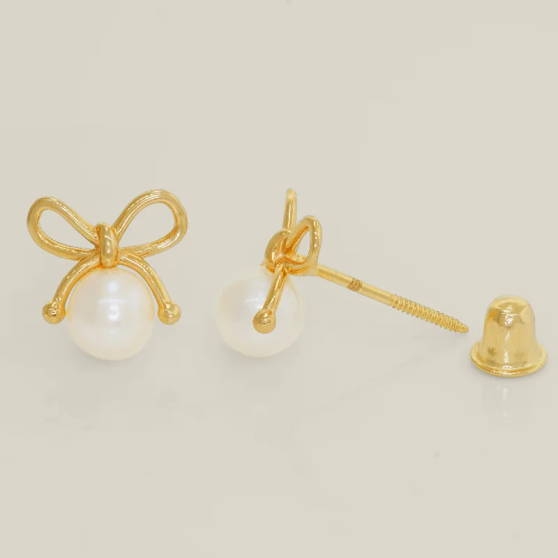 women's earrings cross design -Pearl & Bow Stud Earrings